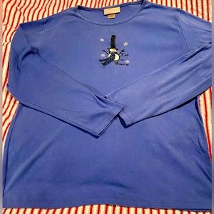 ⛄️M&C Sportswear “Let it Snow” Blue Snow Man Cotton Blend Long Sleeve Tee. XL